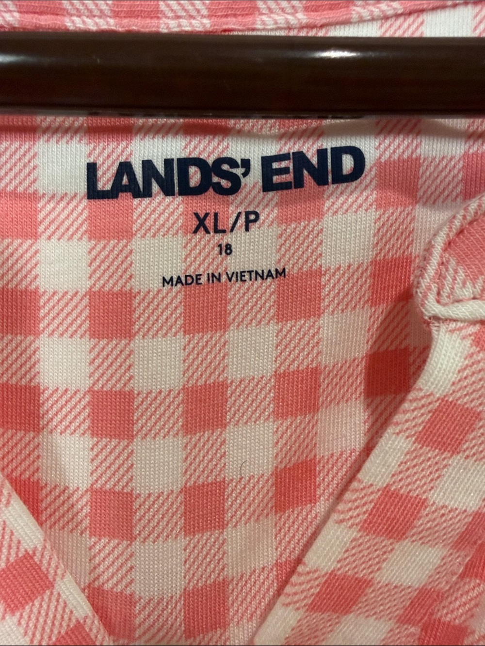Lands' End Pink and White Gingham Henley - Picture 5 of 6